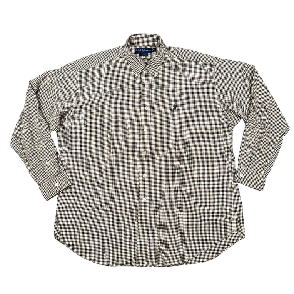 Ralph Lauren‎ Blake Mens XL Brown Gingham Check 100% Cotton Button Down Shirt